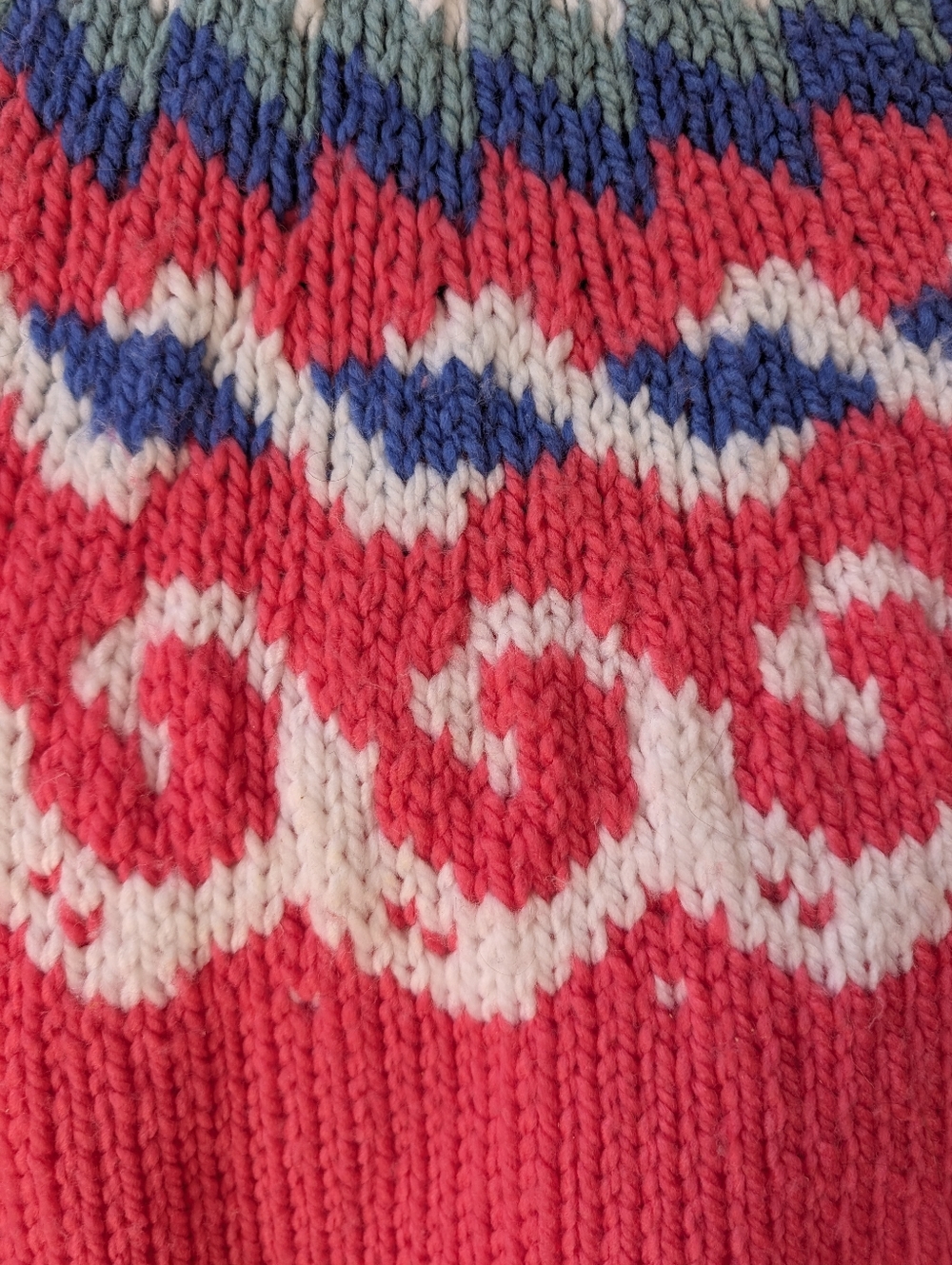 Vintage Handmade Knit Sweater Icelandic Pattern Pink Size Medium Cozy Fair Isle - Picture 7 of 7